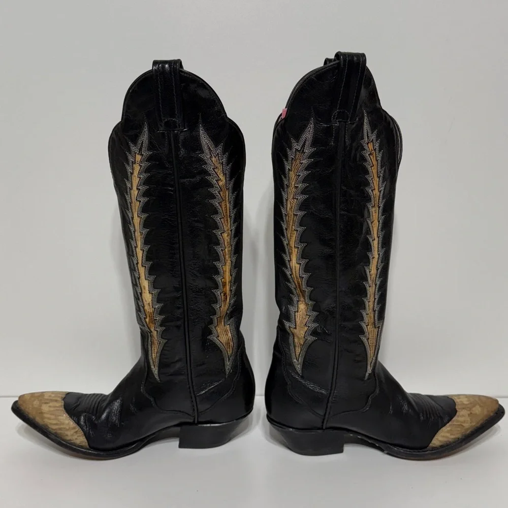 Tony Lama Vintage Black Leather Snake Cowboy Boots - Picture 5 of 17